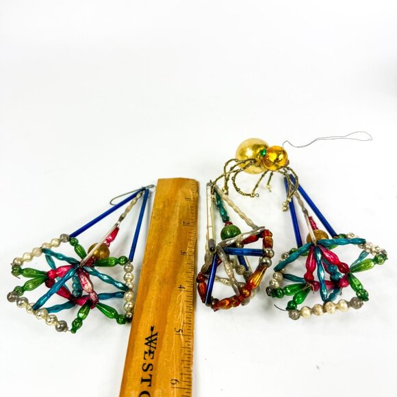 Vintage Mercury Glass Beads Wired Christmas Tree Ornaments Set Of 4 - Picture 5 of 6